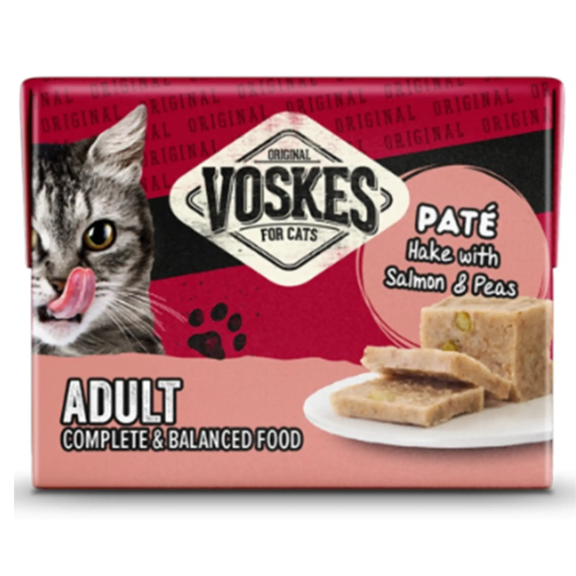 Våtfoder för katt Voskes Adult Paté Hake med Lax & Ärter 8 x 95 g