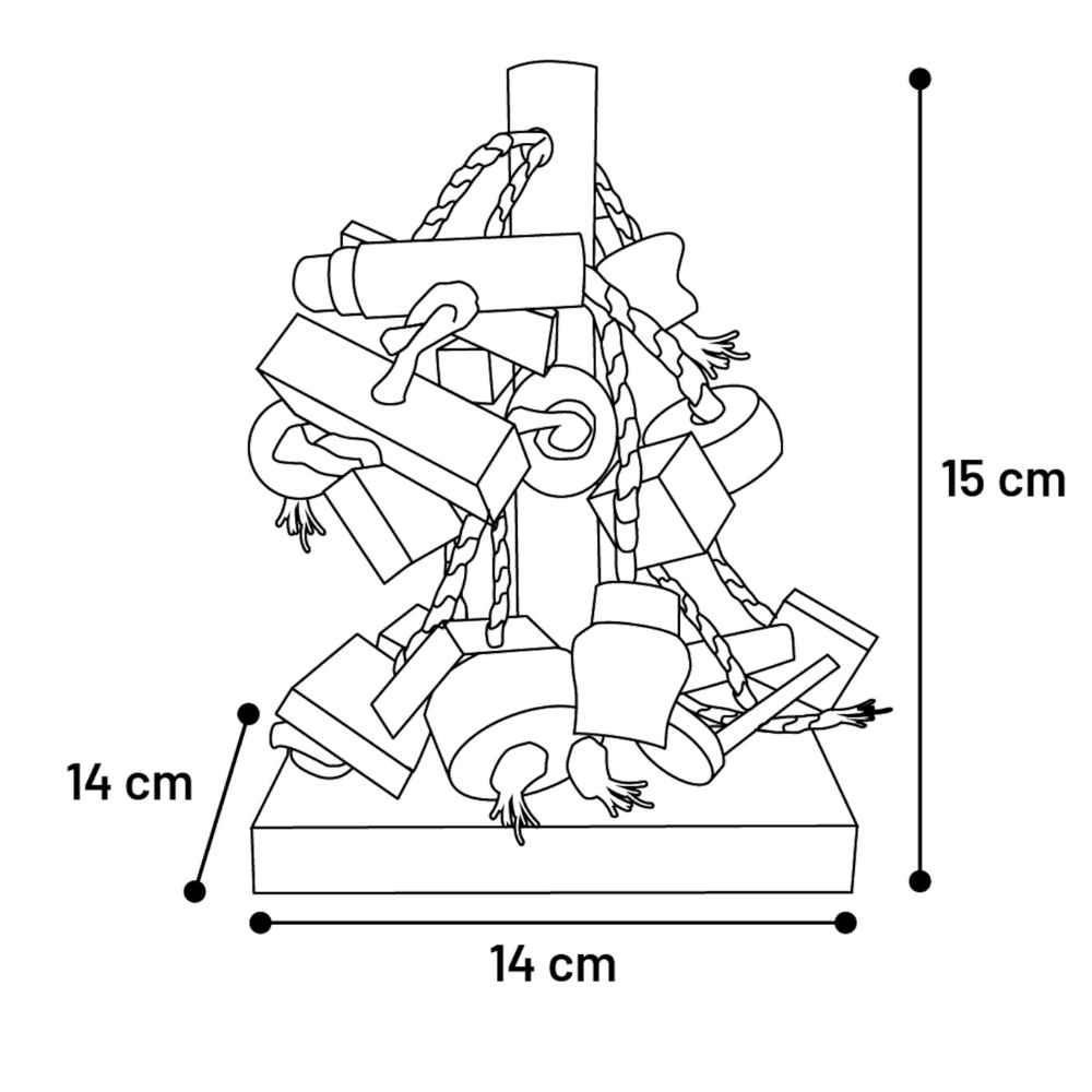Färgglad träleksak med loofah och rep 15cm