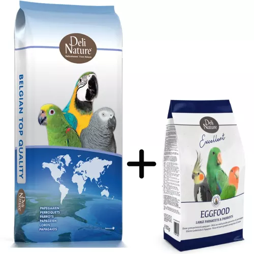 62 - Papegojblandning Avel 15 kg + Parakit och Papegoj Äggfoder 800g