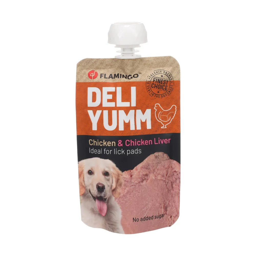 Deli Yumm pasta med smak av kyckling och leverpastej, portionspåse för hund eller katt--