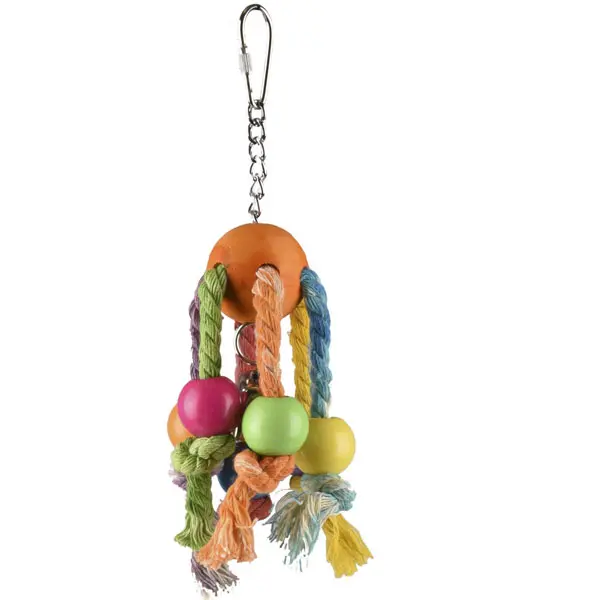 fågelleksak med kulor på rep med bjällra