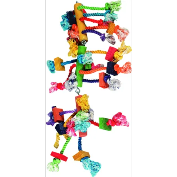 färgglad fågelleksak ledad på tre ställen passar papegojor