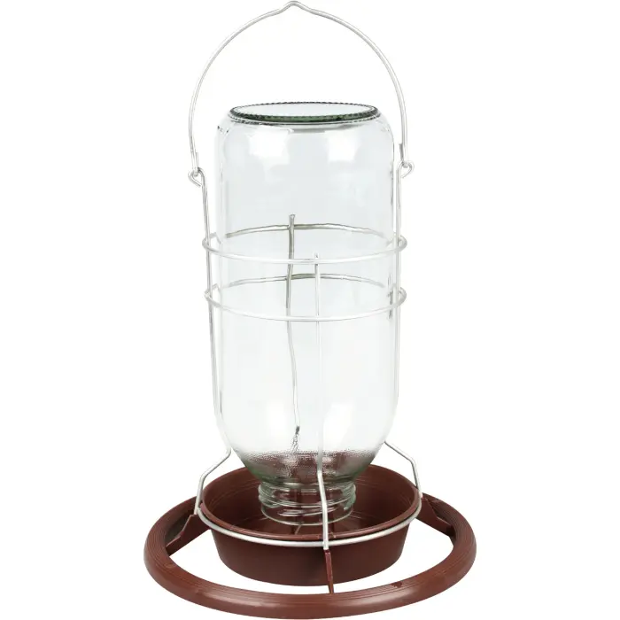 vattenautomat av glas till fåglar att hänga upp i voljär eller bur