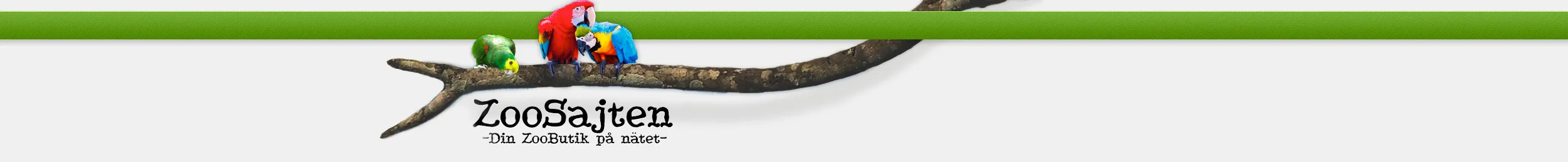 Logotyp ZooButik ZooSajten, tre papegojor på en gren